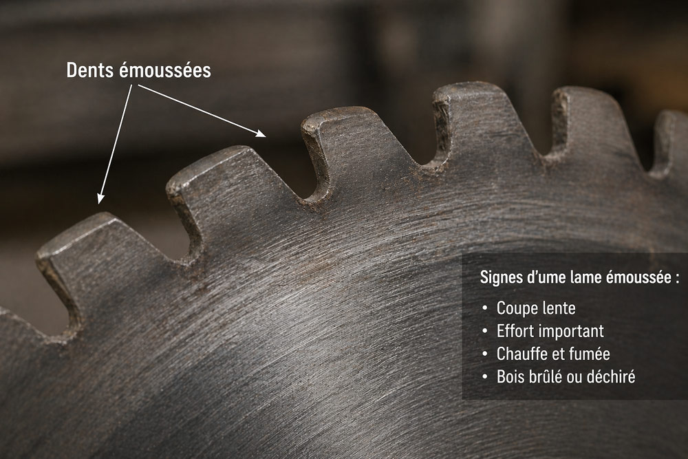 Denture émoussée d'un lame de scie
