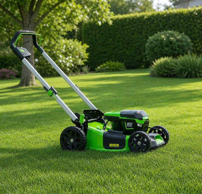 tondeuse à gazon dans le jardin